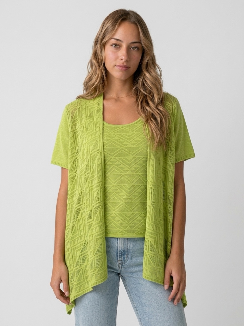 Kim Rogers Women's 2XL Lime Green Open Cardigan Topper Blouse